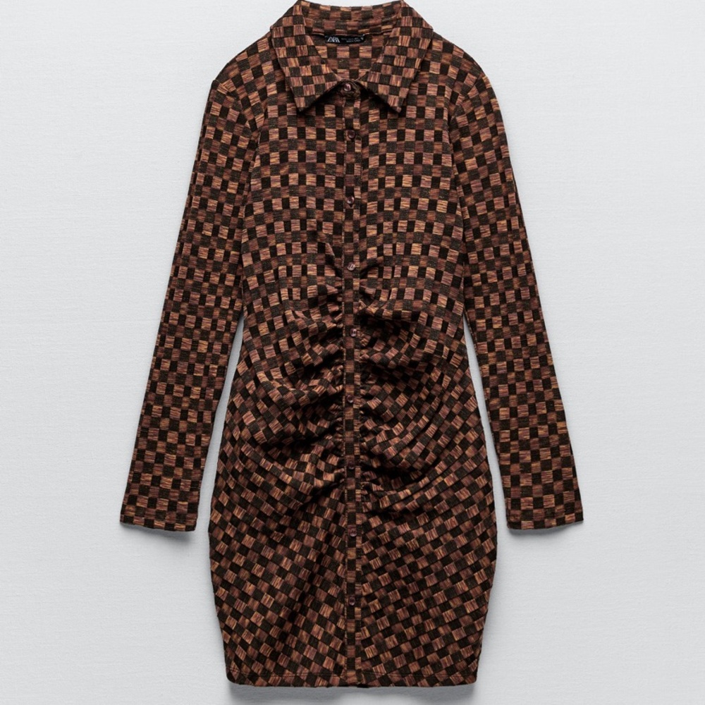 Zara ruched check jacquard dress